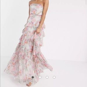 NWT Anaya With Love tulle bandeau tiered maxi dress in pink floral print